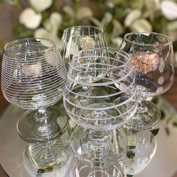 Set 4 ARC France Wine Stems Glasses Brandy Snifters Geometric Etching Luminarc - Picture 4 of 7